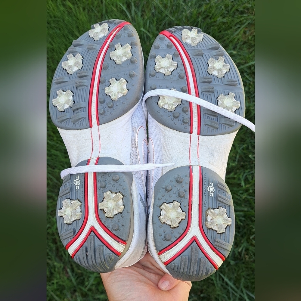 NIKE AIR Womens 317620-111 TAC Traction at Contact Golf Shoes Size 9 White Red - Picture 7 of 11